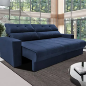 Imagem da oferta Sofá 3 Lugares Clean Retrátil Reclinável Cama Inbox - Azul - Liso