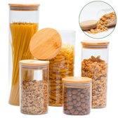 Imagem da oferta 05x Vidro Hermético Transparente Tampa Bambu Porta Alimentos