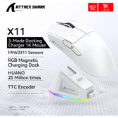 Imagem da oferta Mouse Attack Shark X11 Sem Fio com Dock de Carregamento PAW3311 3 Conexões Wireless e Bluetoot