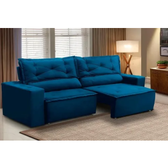 Imagem da oferta Sofá Retrátil E Reclinável Com Molas 1,80m Livia Suede Azul