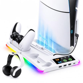 Imagem da oferta Suporte Vertical com Cooler RGB para PS5 e PS5 Slim Carregador Duplo para Controles DualSense Ventilador Turbo 3 Veloc