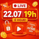Imagem da oferta É HOJE ÀS 19:00! Ative o lembrete da Live Shopee e não perca os cupons e ofertas ao vivo!