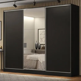 Imagem da oferta Guarda-roupa Casal Madesa Royale 100% MDF 3 Portas com Espelho Preto