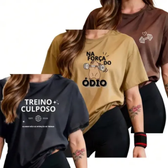 Imagem da oferta Kit 3 Camisetas Femininas Premium Algodão Academia Treino Preto-bege-marrom 1 Culposo-capivara-alter G