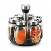 Imagem da oferta Kit Com 6 Potes De Vidro, Jogo De Frascos Para Temperos Com Tampa Inox E Suporte Giratório – Organização E Praticidade Na Cozinha Premium