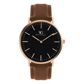 Imagem da oferta Relógio Minimalista De Couro Bronx Black Rosé Gold 40mm Cor da correia Marrom Cor do fundo Preto