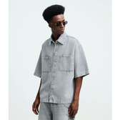 Imagem da oferta Camisa Boxy em Jeans com Bolsos Marmorizada
