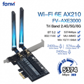 Imagem da oferta Placa de Rede Fenvi FV-AXE3000 WI-FI 6E AX210 Bluetooth 5.2