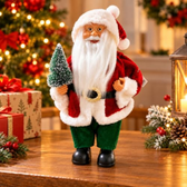 Imagem da oferta Papai Noel Decorativo 30cm com Árvore de Natal Premium Enfeite Natalino Decoração de Natal para Mesa Estante Sala Casa Loja e Ambiente Festivo