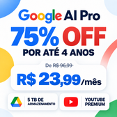 Imagem da oferta Plano Google AI Pro + YouTube Premium com 75% de Desconto por até 4 Anos