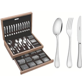 Imagem da oferta Faqueiro Tramontina Vicenza Em Aço Inox Com Facas De Mesa Forjadas Acabamento Alto Brilho Com Detalhes No Cabo E Estojo De Madeira 130 Peças