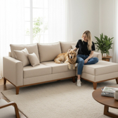 Imagem da oferta Sofá 3 Lugares Beny com Chaise Direito Linho Bege