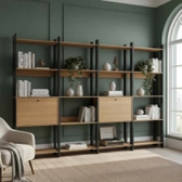 Imagem da oferta Kit 4 Estantes Para Livros 2 Portas 20 Prateleiras Estilo Industrial Lâmina Melpreto - Brv Móveis