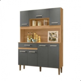Imagem da oferta Kit Armário Gabinete Cozinha 7 Portas E 1 Gaveta Organizador Magazine Design Moderno Organizador Cor Freijó Chumbo