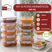Imagem da oferta Kit 10 Pote De Vidro Marmita Hermético 640ml