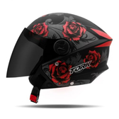 Imagem da oferta Capacete Aberto New Liberty Three Flowers Viseira Fumê VermelhoPreto 58