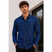 Imagem da oferta Camisa Social Jeans Manga Longa Slim (3 cores)