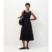 Imagem da oferta Vestido Midi em Jeans com Recortes e Gola Redonda