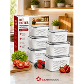 Imagem da oferta Kit 6 Organizadores Geladeira Alimentos Legumes Verduras Frutas Transparente Com Tampa Trava Hermético Escorredor - Starhouse