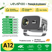 Imagem da oferta Vevshao a12 projetor mini portátil led vídeo android 13.0 wifi 6 espelho smartphone para 1080p 4k vídeo projetor de c
