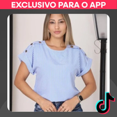 Imagem da oferta Blusa Feminina T-shirt Listrada com Manga Japonesa Dobrada