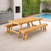 Imagem da oferta Conjunto Mesa Rústica com Bancos Madeira Maciça 2,40m Área Externa Churrasco Jardim Cera Mel