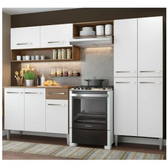 Imagem da oferta Armário De Cozinha Compacta Modulada Madesa Emilly Pop Com Armário E Balcão Rp Cor RusticBranco GREM229002