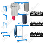 Imagem da oferta Varal De Chão Sekbem Varal De Roupas 3 Andares Dobrável Grande C/ 4 Rodas Cor Azul