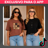 Imagem da oferta Kit 2 Camisetas Femininas Básicas Estampadas Coração e Concha