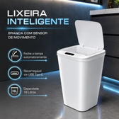 Imagem da oferta Lixeira Inteligente Automática Branca Universal Com Sensor Recarregável Earman Company Anti Odor 16l Recarregável Usb