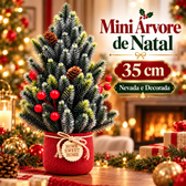 Imagem da oferta Mini Árvore de Natal 35cm Decorada Nevada para Mesa com Pinhas Frutas Vermelhas Vaso Vermelho Decoração Natalina