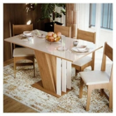 Imagem da oferta Mesa De Jantar Com 4 Cadeiras Estofadas Com Tampo Em Mdf Semelhante Vidro Para Cozinha Cor Mel Off Emilly