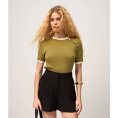 Imagem da oferta Blusa Manga Curta em Ribana Com Botões no Ombro
