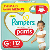 Imagem da oferta Fralda Pampers Premium Care Pants Tamanho G Fácil de Vestir 112 Unidades