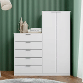 Imagem da oferta Cômoda Sapateira Roma Com 2 Portas E 5 Gavetas Bartira Cor Branco fosco