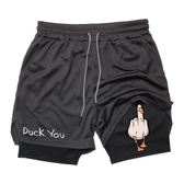 Imagem da oferta Shorts masculino com estampa de pato de desenho animado verão camada dupla estampa de letras secagem rápida fitne