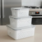 Imagem da oferta Kit 3 Potes Herméticos Caixa Organizadora Com Cesto Escorredor Para Legumes Frutas Verdura Kilate Store