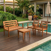 Imagem da oferta Conjunto Yescasa Jardim 1 Sofá 2 Poltronas E Mesa Madeira