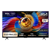Imagem da oferta Tcl Top Premium 4k Sqd-mini Led Tv 75 Q7d Pro Google Tv Até 100% Bt.2020 144 Hz E 2.000 Nits