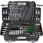 Imagem da oferta Conjunto de ferramentas para reparação mecânica automóvel com 46 peças multifuncional incluindo chaves de boca