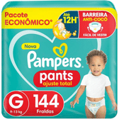 Imagem da oferta Fralda Descartável Pampers Pants Ajuste Total - Tamanho G 144 Unidades - Fácil de vestir Barreira Anti-Cocô Proteção de até Zero Vazamentos Cobertura