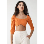Imagem da oferta Blusa Cropped Linho Lez a Lez Ajustada Recorte Laranja