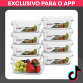 Imagem da oferta Kit 10 Potes Vidro Hermético 640ml: Marmita FornoMicroFreezer c 4 Travas