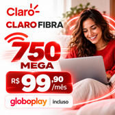 Imagem da oferta Claro Fibra 750 Mega por R$ 99,90/mês com Globoplay incluso e instalação grátis!