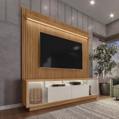Imagem da oferta Rack com Painel para TV até 75 Polegadas Ripado LED Marrom 204x181cm Cronos CabeCasa MadeiraOriginals