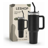 Imagem da oferta Copo Térmico 1,2l Inoxidável Tampa Canudo Inox Rosa - Leshop Preto Liso