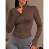 Imagem da oferta Jaqueta Yoga Fitness Feminina Zíper Manguito Academia Marrom M