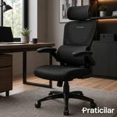 Imagem da oferta Cadeira Escritório Ergonômica Presidente P500 Preto Com Suporte Lombar Encosto Cabeça Estofado Mesh Praticilar