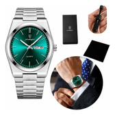 Imagem da oferta Relógio Poedagar Suiço  Masculino Aço Inox Old Money Ccaixa Prateado Verde