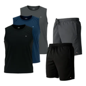 Imagem da oferta Kit 5 Pçs 3 Camisas Regata Dry-fit Sandrini + 2 Short Tactel